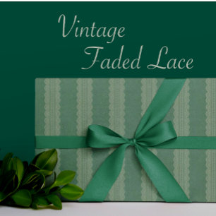 Vintage Smokey Green Damask Antique Lace Stripe Wrapping Paper