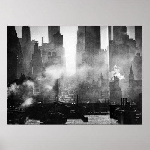 Vintage Smokey Gritty NYC Black and White Skyline Poster