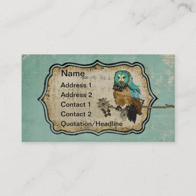 Vintage Smokey Rose Owl Business Card/Tags Business Card (Front)