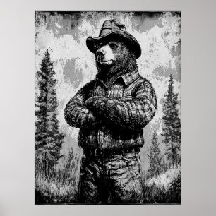 Vintage Smokey the Bear Black and White Poster
