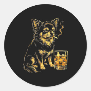 Vintage smoking chihuahua funny dog meme graphic classic round sticker
