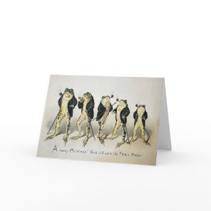 Vintage Smoking Frogs Christmas Card