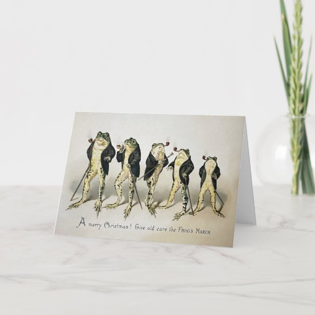 Vintage Smoking Frogs Christmas Card (Front)