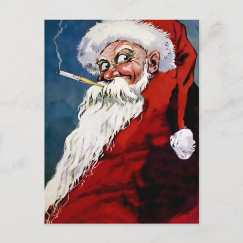Vintage Smoking Santa Christmas Postcard
