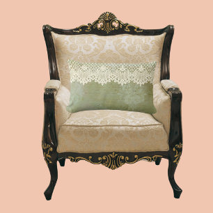 Vintage Smoky Green Faded Damask Faux Lace Lumbar Pillow