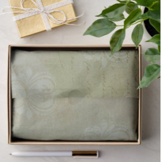 Vintage Smoky Green Faded Handwriting Damask Tissue Paper