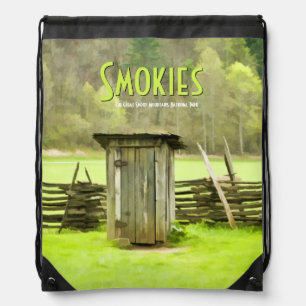 Vintage Smoky Mountains Outhouse Travel Photo Drawstring Bag