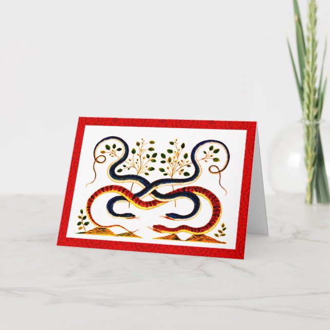 Vintage Snake Art Lunar New Year Greeting Card (Front)