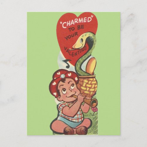 Vintage Snake Charmer Valentine Holiday Postcard