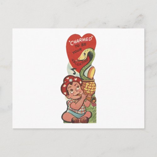 Vintage Snake Charmer Valentine Holiday Postcard