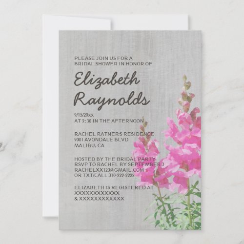 Vintage Snapdragon Bridal Shower Invitations