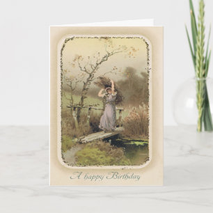 Vintage Snarky Birthday Card with Girl Working