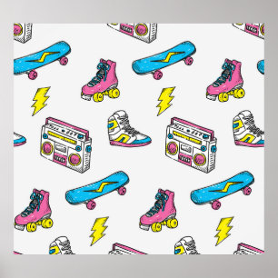 Vintage Sneakers Radio Skateboard Theme Poster