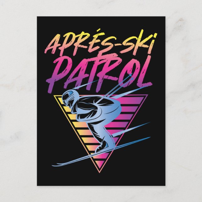 Vintage Snow 80s Apres Ski Patrol Holiday Postcard (Front)