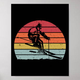 Vintage Snow 80s Ski Sunset retro Poster