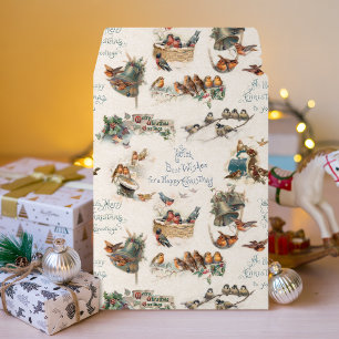 Vintage Snow Birds and Christmas Greetings Envelope Mailers