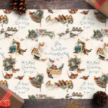 Vintage Snow Birds and Christmas Greetings Tissue Paper<br><div class="desc">Nostalgic seamless repeating holiday pattern adapted from classic Victorian greeting cards featuring a collage of sweet vintage winter snow birds with rustic Christmas greetings on distressed neutral background.</div>