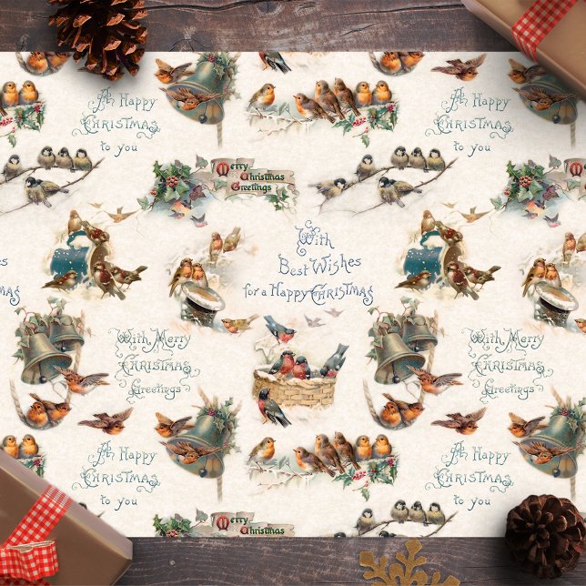 Vintage Snow Birds and Christmas Greetings Tissue Paper (Creator Uploaded)
