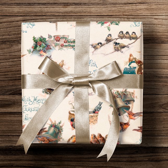 Vintage Snow Birds and Christmas Greetings Wrapping Paper (Creator Uploaded)