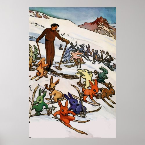 Vintage Snow Bunnies Poster