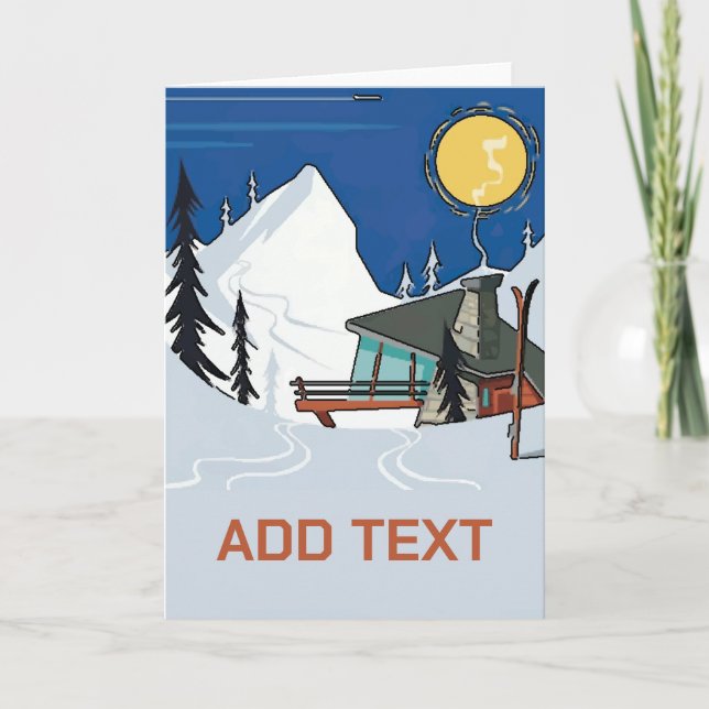 Vintage Snow Chalet, add text,  Card (Front)