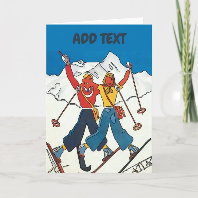Vintage Snow Couple, add text,  Card (Front)