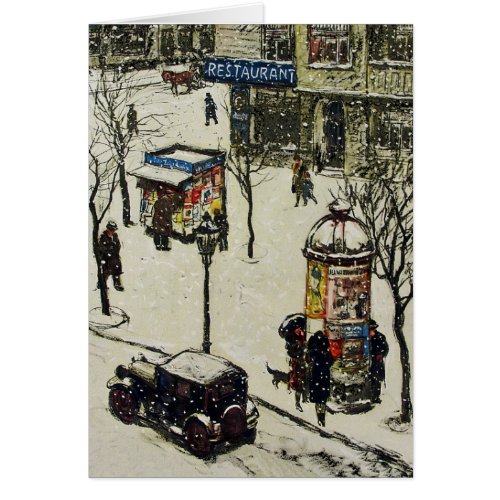 Vintage Snow Covered 1920s City Street Cars Winter