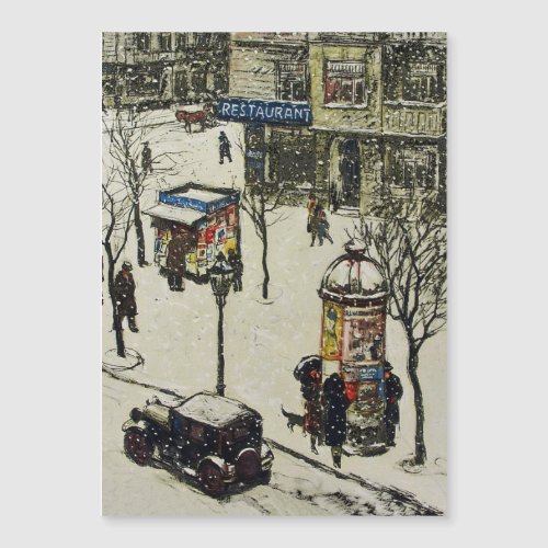 Vintage Snow Covered 1920s City Street Cars Winter