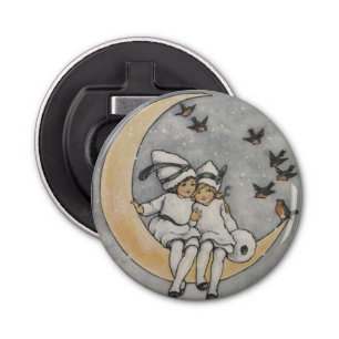 Vintage Snow Elves on the Moon Bottle Opener