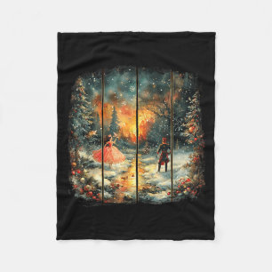 Vintage Snow Globe Nutcracker Christmas Coquette Fleece Blanket