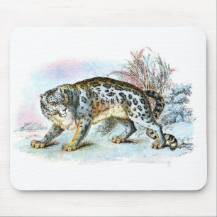 Vintage Snow Leopard Illustration Mousepad