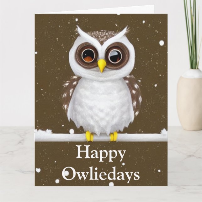 Vintage Snow Owl Holiday Folded Card (Front)