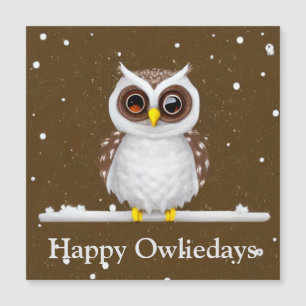 Vintage Snow Owl Holiday Magnetic Card