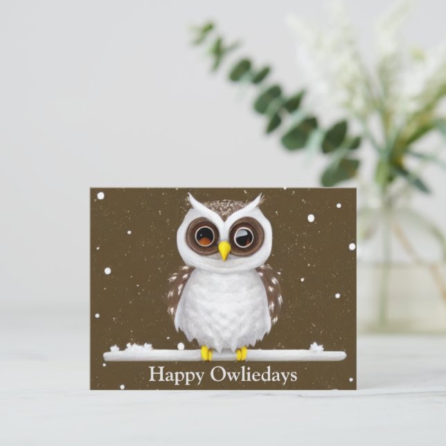 Vintage Snow Owl Holiday Postcard (Standing Front)