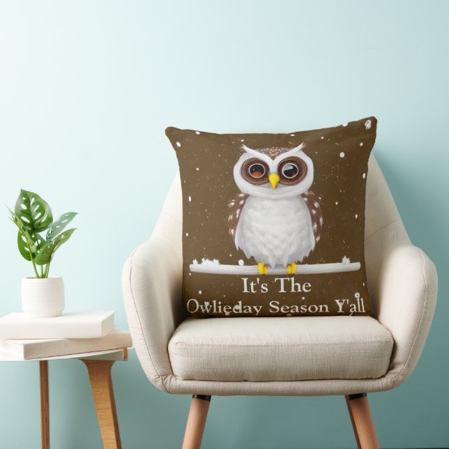 Vintage Snow Owl Throw Pillow (Chair)