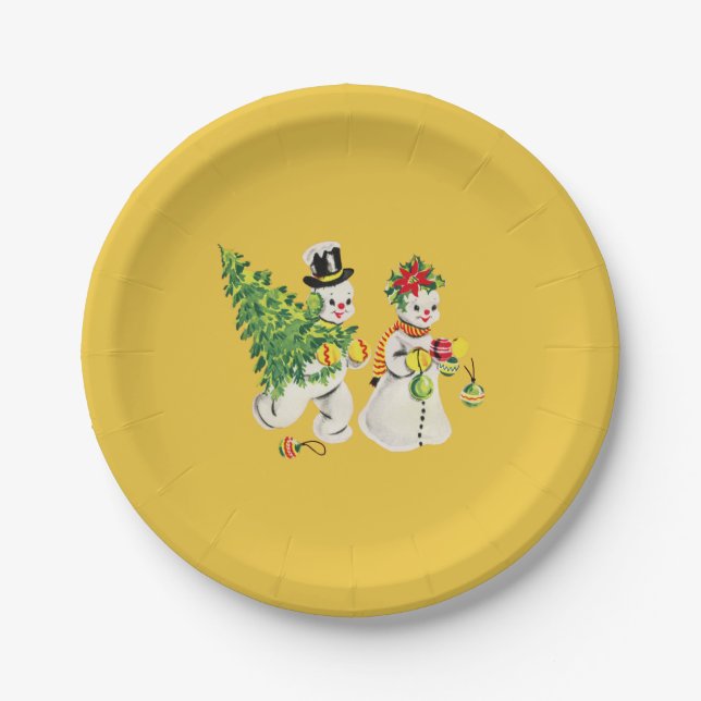 Vintage Snow People Christmas Paper Plates (Front)