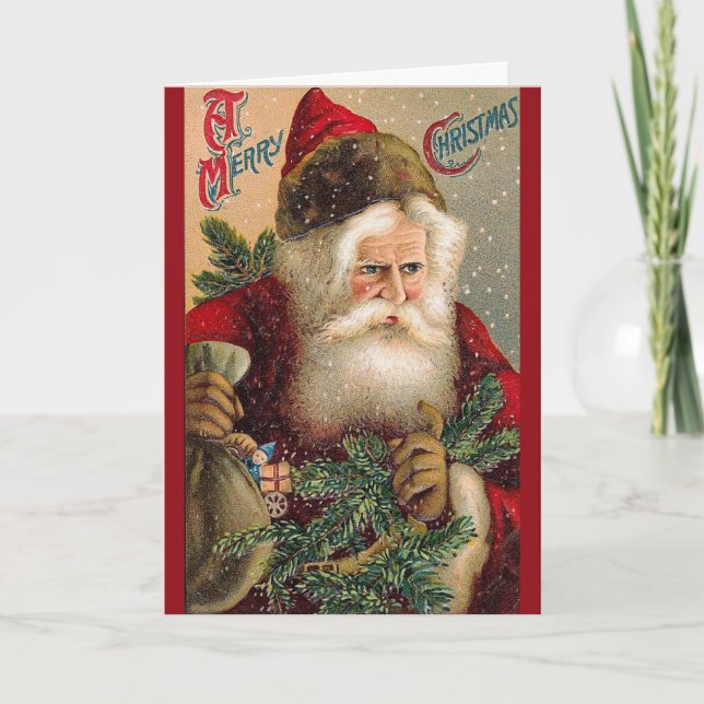 Vintage Snow Santa Christmas Card (Front)