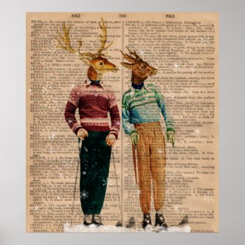Vintage Snow Ski Deer Dictionary Page Art Poster by gidget26 at Zazzle