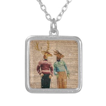 Vintage Snow Ski Deer Dictionary Page Necklace by gidget26 at Zazzle