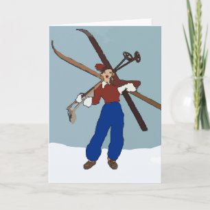 Vintage Snow Ski Gal Holiday Card