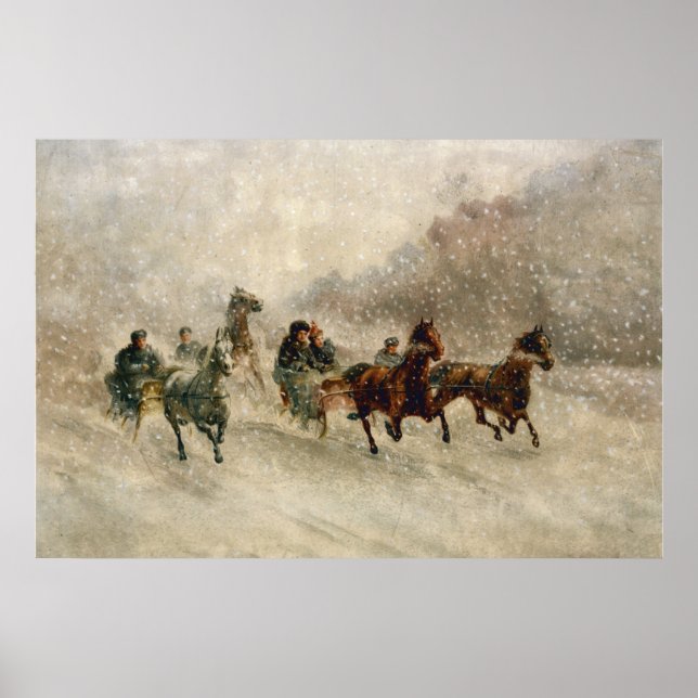 Vintage Snow Sleigh racing Archival print (Front)