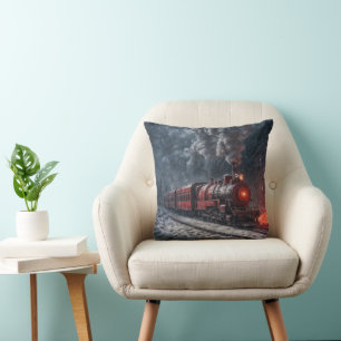 Vintage Snow Train Throw Pillow