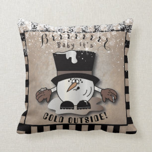Vintage Snowball Guy - Brrr Baby it's Cold Outside Throw Pillow