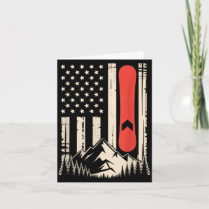 Vintage snowboard mountain american flag design  card