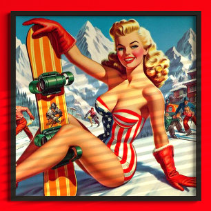 Vintage Snowboard Pin Up Poster