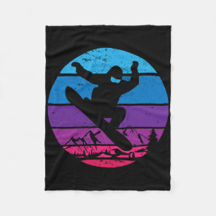 Vintage Snowboard Snowboarding Silhouette I Retro Fleece Blanket