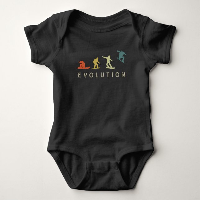 Vintage Snowboarding Evolution Freestyle Snowboard Baby Bodysuit (Front)
