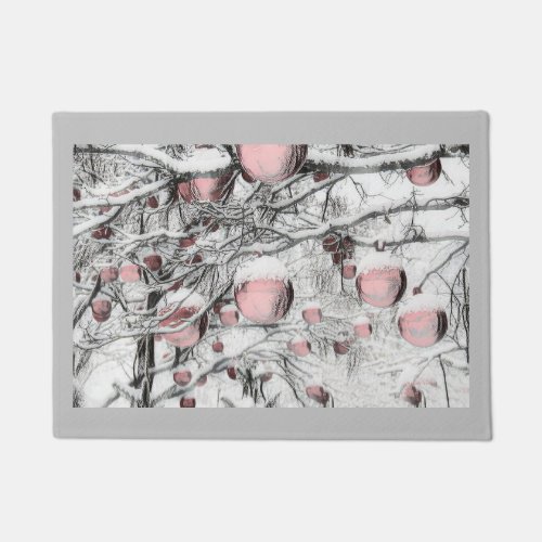 Vintage Snowed Trees with ornaments drawing  Doormat