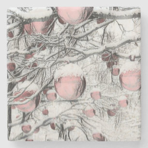 Vintage Snowed Trees with ornaments drawing Stone Coaster