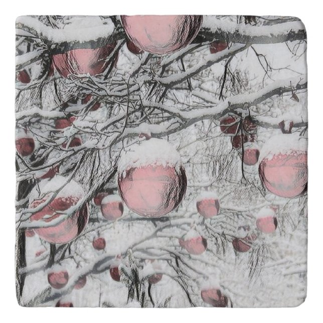 Vintage Snowed Trees with ornaments drawing  Trivet (Front)
